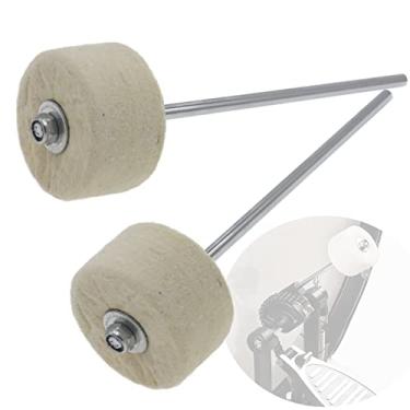 Imagem de Cheerock 2 peças batedores de pedal de bumbo de feltro branco, batedor de pedais de tambor duplo de 180 mm, batedor de pedal de bumbo com alça de aço inoxidável, acessórios de peças de percussão de