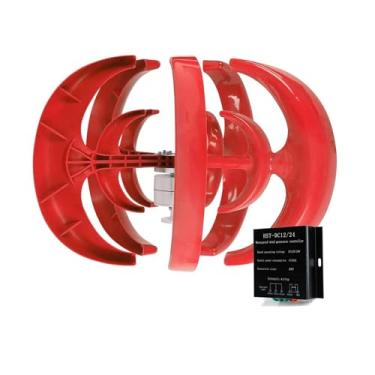 Imagem de HUIZHITENGDA Portátil Lanterna Gerador de Energia 1500W Turbina Eólica Gerador 12 V 24 V 48 V 5 Lâminas com MPPT Controlador Adequado para Luzes Externas Vermelho,24v