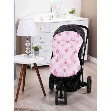 Imagem de Colchonete Capa Forro Dupla Face Super Macio para Carrinho Bebê 100% Algodão Várias Estampas (BALÕES ROSA)