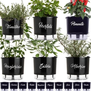 Imagem de Kit 6 Vaso Raiz Autoirrigável Temperos Gourmet Preto N3 16x14 Médio Au