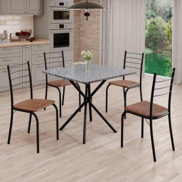 Imagem de Conjunto Sala de Jantar Mesa Quadrada 75x75cm Tampo Granito Ocre 4 Cad