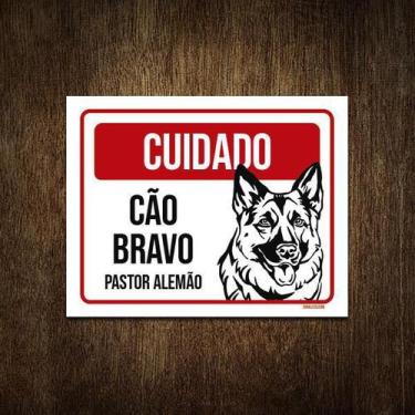 Imagem de Placa Cuidado Cão Cachorro Bravo Pastor Alemão 27X35 - Sinalizo.Com