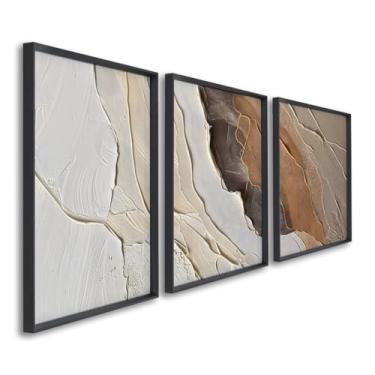 Imagem de Quadro Decorativo Triplo com Texturas Abstratas em Tons Terrosos Harmonia de Argila (Madeira, 60x90, S/Vidro)