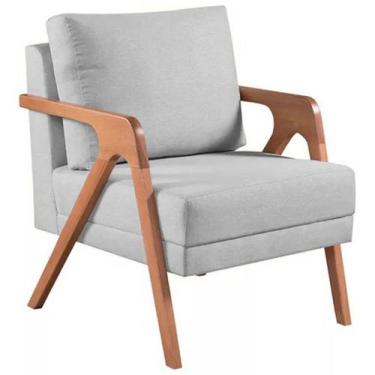 Imagem de Poltrona Mona Madeira Maciça Linho Cinza Kimi Design