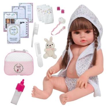 Imagem de Boneca Reborn Menina Realista Roupão Coelhinho Com Pelúcia - Cegonha R