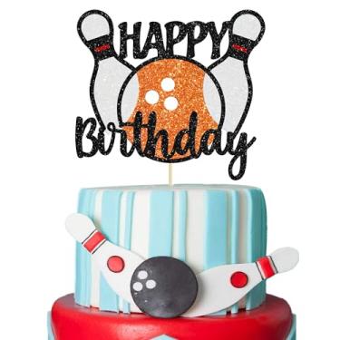 Imagem de Gyufise 1 peça topo de bolo de aniversário boliche bola de boliche decoração para boliche festa de aniversário aposentadoria festa empresa eventos suprimentos chá de bebê decoração de bolo de formatura