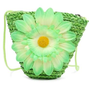 Imagem de Mini bolsa de praia, bolsa transversal margarida para mulheres, bolsa de palha tecida à mão, bolsa de verão adequada para viagens de férias diárias (verde), Verde, One Size