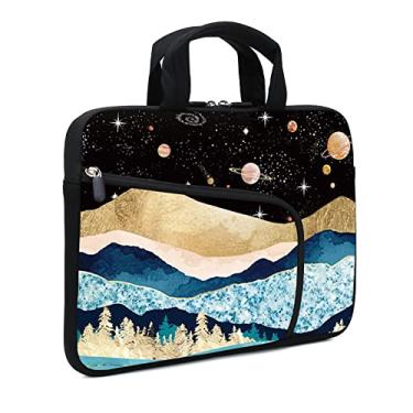 Imagem de AMARY Capa para laptop 35.6 cm-39.6 cm Chromebook capa Ultrabook capa para notebook bolsa mensageiro PC capa tablet capa neoprene alça manga para homens mulheres (galáxia de montanhas)