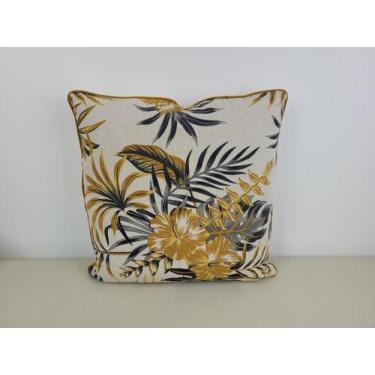 Imagem de Capa para almofada quadrada flor ramos cinza e mostarda  50x50 cm - Np