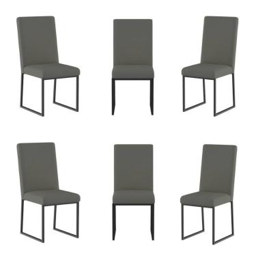 Imagem de Kit 6 Cadeiras De Jantar Com Base De Ferro Preto Balaqui Cinza