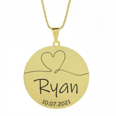 Imagem de Gargantilha Pingente Redondo Personalizado Coração Nome Ryan Banhado O