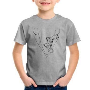 Imagem de Camiseta Infantil Gato no terno - Foca na Moda, Cinza, 14