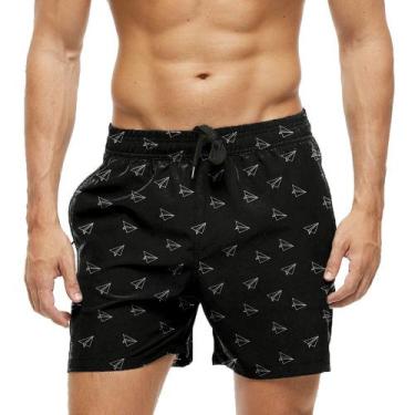 Imagem de Short Praia Shorts Banho Bermuda Verão Avião Mensagem Listras 1463 - S