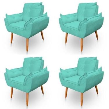 Imagem de Kit 4 Poltronas Decorativa Opala Sala de Estar Veludo Azul Turquesa Ki