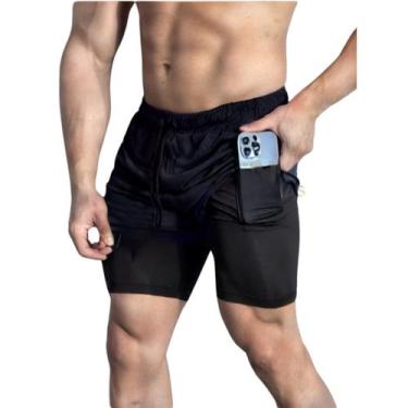Imagem de Short Duplo Masculino Juvenil Adolescente Treino Academia - WM, Preto,