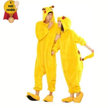Imagem de Pijama Pikachu Adulto Com Capuz Cosplay Desenho 80% Algodão 20% Poliés