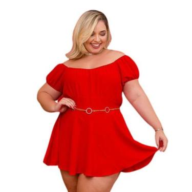 Imagem de Macaquinho Plus Size Short Saia Rodada C Cinto 0589 - Bellucy Modas, V