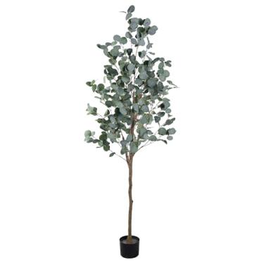 Imagem de Árvore de eucalipto artificial, eucalipto falso de 1,8 m de altura, plantas artificiais com tronco realista e folhas realistas para decoração de escritório em casa, árvore de eucalipto falsa de 1,8 m