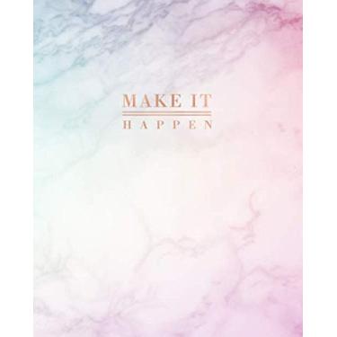 Imagem de Make it Happen: Rainbow Pastel Hue Marble and Faux Rose Gold | Inspirational Quote - Journal, Notebook, Diary, Composition Book (8 x 10 inches) - 120 Lines Pages