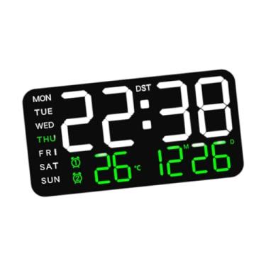 Imagem de Generic Despertador digital relógio de parede pendurado data dimmer relógios elétricos led digital relógio de mesa para o quarto ao lado de casa adultos, Black W Green Light