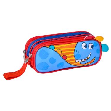 Imagem de Estojo Duplo Infantil Tecido Pets Dino Com 2 Zíperes Clio