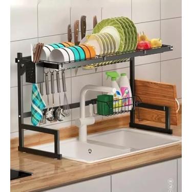 Imagem de Escorredor De Louça Suspenso Organizador De Pia Para Sua Cozinha 85cm Preto Aço Inoxidável Bem Complexo para sua Cozinha