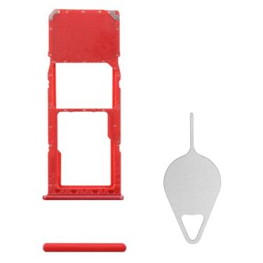 Imagem de BESJMYT Substituição da bandeja do cartão SIM para Samsung Galaxy A21s (versão SIM único) Adaptador de suporte de slot de bandeja de cartão vermelho com ejetor de agulha para A21s A217M DS