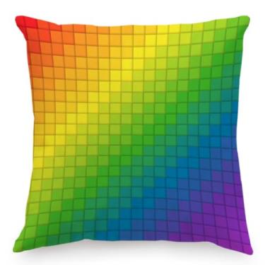 Imagem de RLCMO Capa de almofada de mosaico gradiente arco-íris colorido 45,7 x 45,7 cm para sofá decoração de quarto capa de almofada de carro