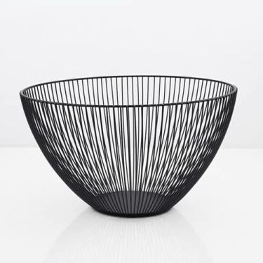 Imagem de Fruteira Decorativa Aramada, Metal Preto Fosco, 25 x 13 cm, Redonda para Mesa, Centro de Mesa em Aço INOX Decorativo, Organizador de Alimentos
