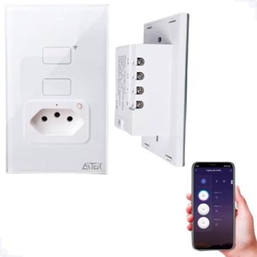 Imagem de Interruptor Tomada Smart C/Tomada Controle Por Aplicativo Inteligente Alexa Google Wi-fi Bluetooth 2 Botões Touch