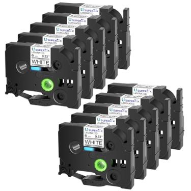 Imagem de USUPERINK Pacote com 10 fitas adesivas Brother P-Touch TZ-211 TZe-211 TZe211 TZ211 TZ211 Preto sobre Branco 6 mm TZe TZ Etiqueta laminada para PT-D210 H110 H100 D400 D600 D200 P700