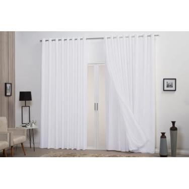 Imagem de Cortina Branca Voil Com Forro Microfibra 2,80x2,30 Decoração