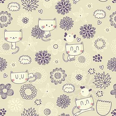 Imagem de Papel De Parede Adesivo Gatos Gatinho Floral 3m
