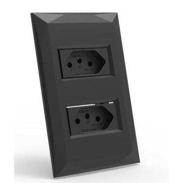 Imagem de Mt- Cj Tomada Dupla 10A Montado 4X2 - Doha Preto - Enerbras