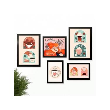 Imagem de Kit 5 Quadros Cantinho do Café Placas Decorativas Cozinha Hora Do Café