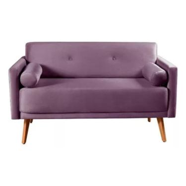 Imagem de Sofá 2 Lugares Luma Veludo Roxo Com Pés Em Madeira 1,40m