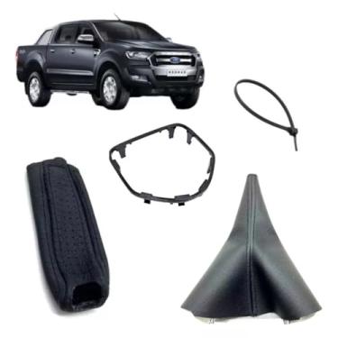 Imagem de Aro Com Coifa Para Alavanca Câmbio Manual E Capa Freio De Mão Compatível Com Ranger 2013 2014 2015 2016