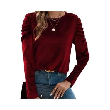 Imagem de Outono nova feminina em torno do pescoço puff manga longa veludo moda 