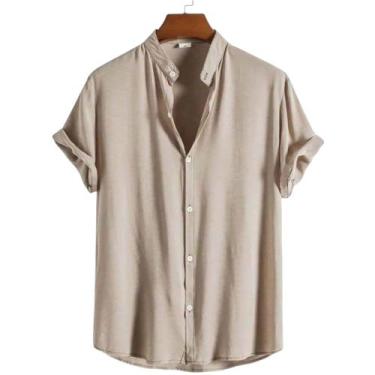 Imagem de Camisa Social Masculina Gola Padre Manga Curta Aspecto Linho - Mitchel