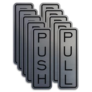 Imagem de All Quality Placas de porta push pull verticais clássicas - ótimas para portas de vidro | Sinais de aparência profissional | Fácil instalação inclui fita adesiva de espuma dupla face (prata escovada)