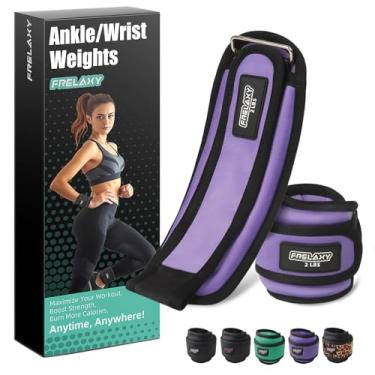 Imagem de Frelaxy Conjuntos de pesos de tornozelo para mulheres, homens e crianças, 450 g, 1,4 kg, pares com alças ajustáveis, peso pesado para fisioterapia, corrida, caminhada, fitness, academia (roxo, 900 g x