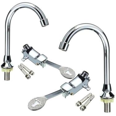 Imagem de Torneira Valvula Acionamento Pedal Kit 2 Uni Banheiro Hospital Clinica Laboratorio Pisc...