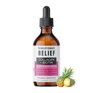 Imagem de Peptídeos de colágeno marinho e biotina・Gotas de crescimento capilar para mulheres e homens – Força extra 20.000 mcg – Pele saudável, unhas fortes nano-hidratadas para rápida absorção.