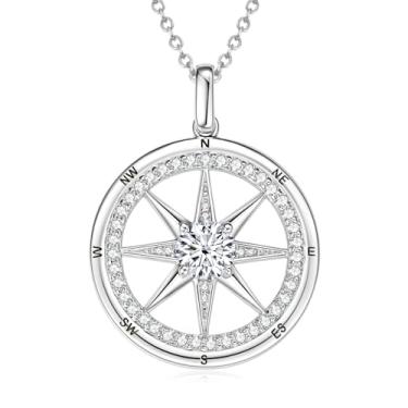 Imagem de DYUNQ Colar de bússola, prata esterlina 925 5A, zircônia cúbica, presente de formatura para ela, presente de aniversário de casamento banhado a ouro 18K, Dia dos Namorados, Dia das Mães, Natal