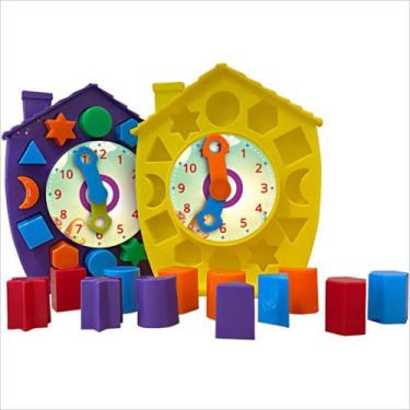 Imagem de Casinha Da Hora Brinquedo Educativo de Encaixe Infantil Relógio Didático com Formas Geométricas Coloridas Casa Interativa Sensorial Aprendizado Divertido