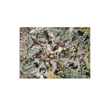 Imagem de Zeichn8u Jackson Pollok Giclee impressões em tela arte de parede verde prata reprodução de pinturas a óleo para decoração de casa imagens clássicas arte 100 x 70 cm (39 x 28 pol) pôster