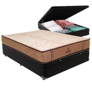 Imagem de Cama Box Baú Viúvo e Colchão Madrid Molas V-tech, Preto