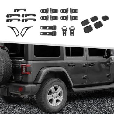 Imagem de Jimen Compatível com Jeep Wrangler JLU 4 portas 2018-2024, 41 peças kits de acabamento de tampa de ventilação lateral do para-lama e dobradiça da porta traseira (preto fosco)