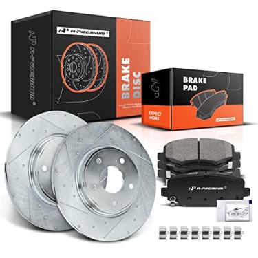 Imagem de A-Premium Kit De Rotores Freio A Disco Traseiros Perfurados E Ranhurados 12,91" (328 Mm) + Pastilhas Cerâmica Compatíveis Com Modelos Selecionados Da Dodge, Chrysler Volkswagen Ram - Grand Caravan,