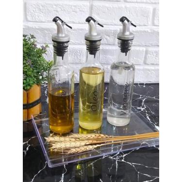 Imagem de Galheteiro 250ml, Azeite, Vinagre e Óleo com Bandeja Acrílico 25x17x2 